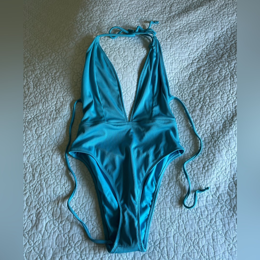 Blue one piece bathing suit
